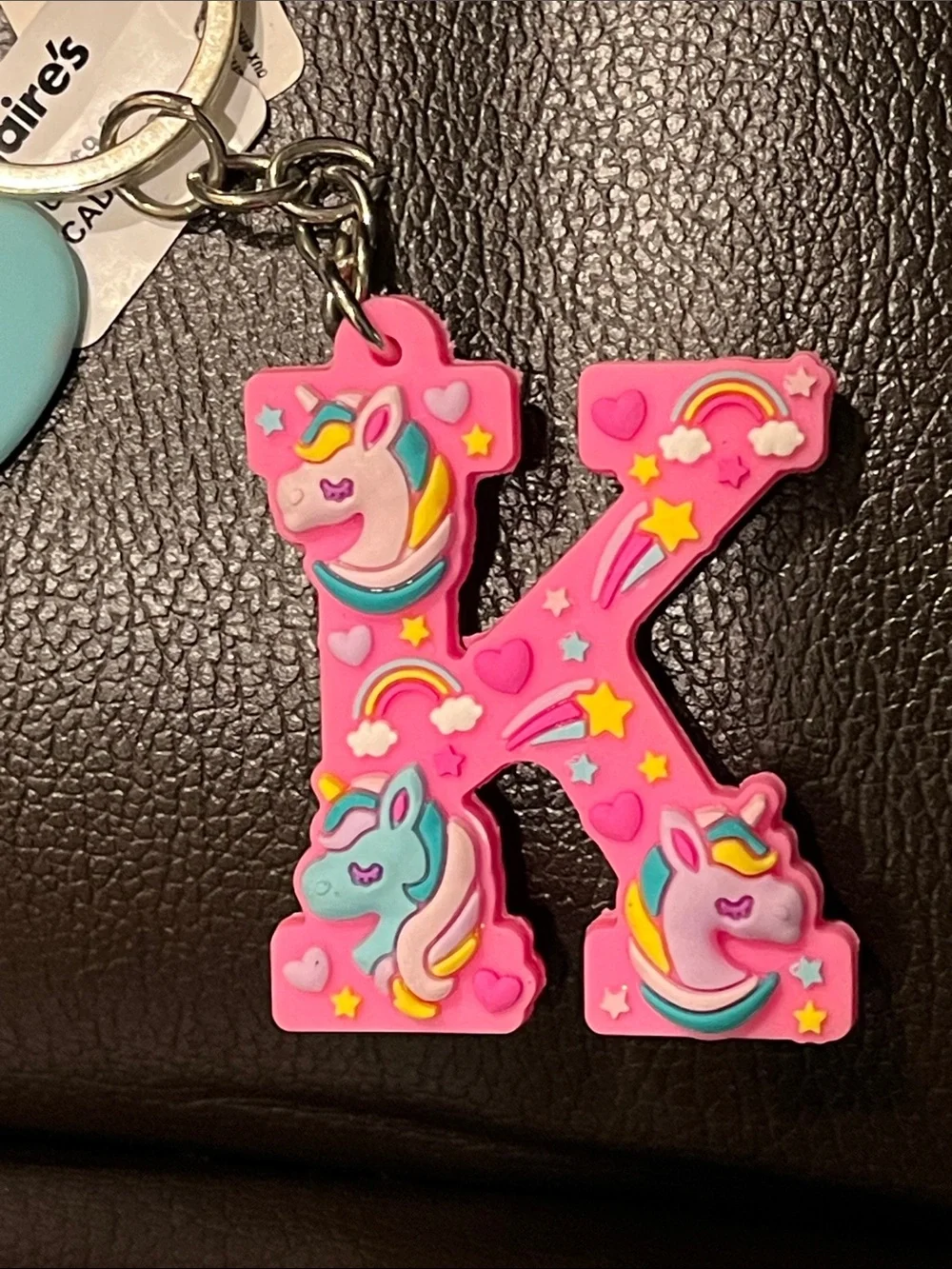 Claire's Pink Unicorn 'K' Key & Heart Charm Keychain and bag charm NWT